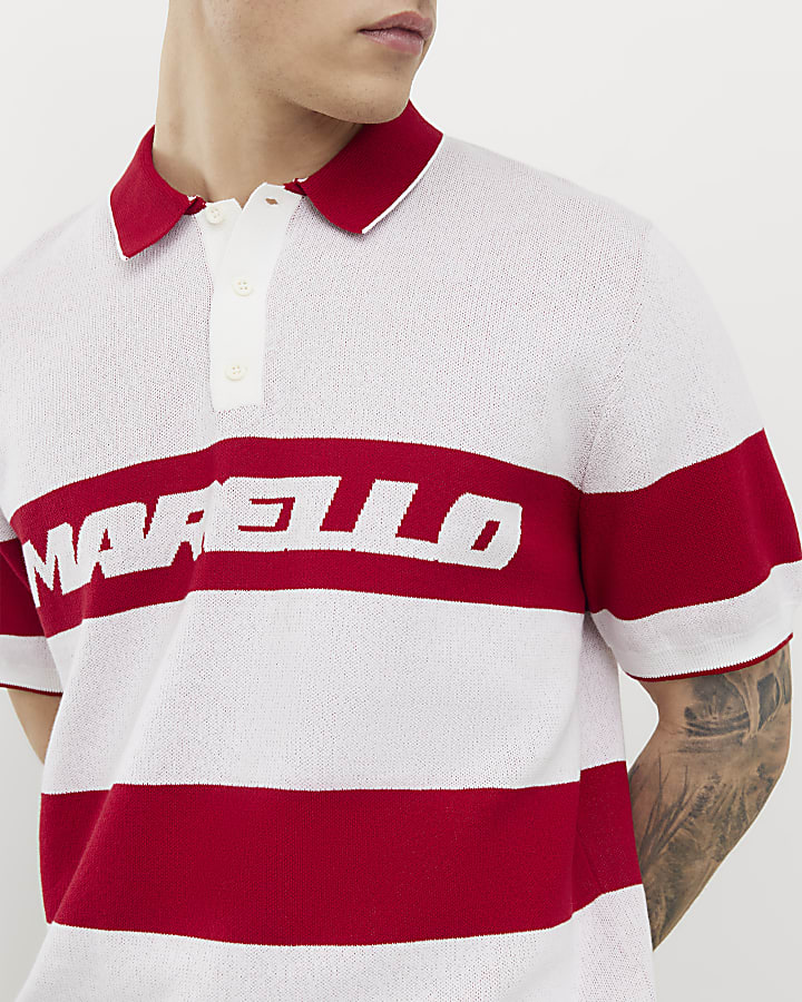 Red Slim Fit Marello Stripe Polo Shirt