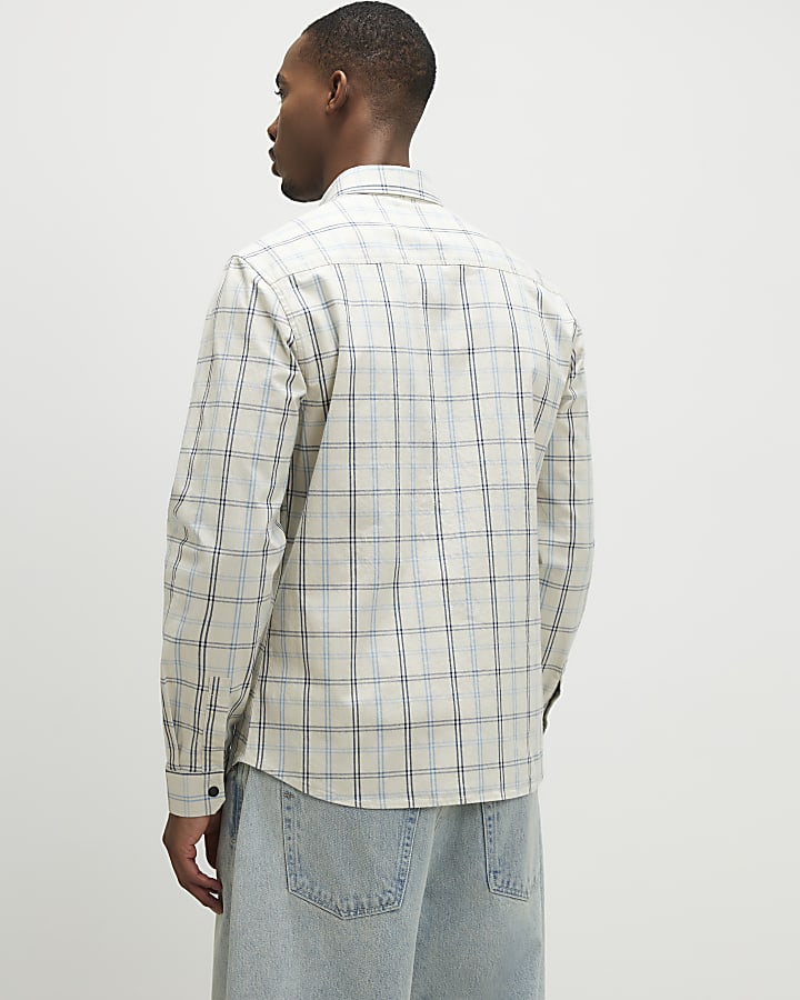 Cream Slim Fit Check Shirt