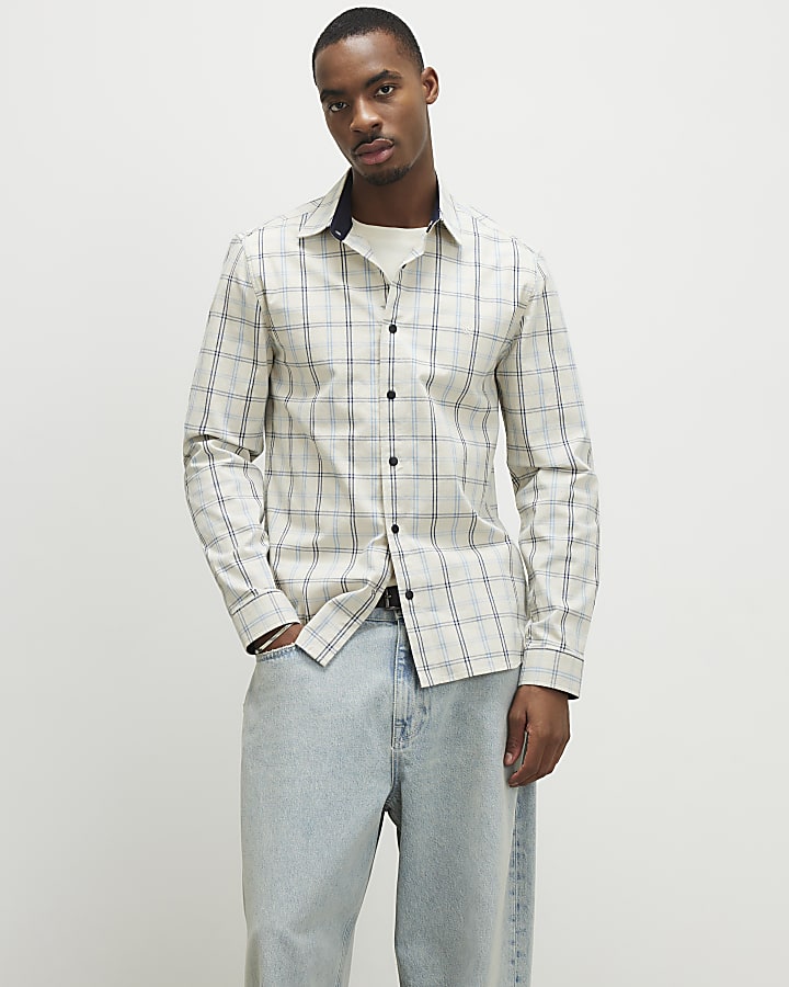 Cream Slim Fit Check Shirt