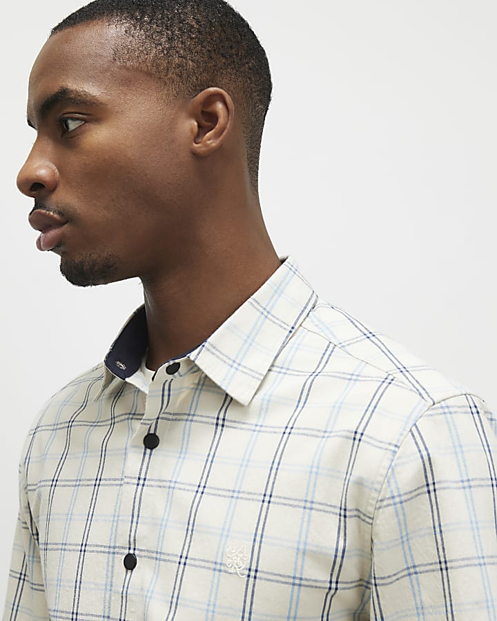 Cream Slim Fit Check Shirt