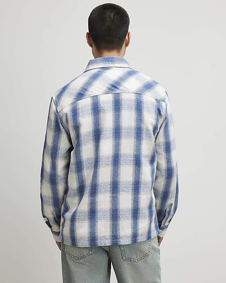 Blue Regular Fit Check Print Overshirt