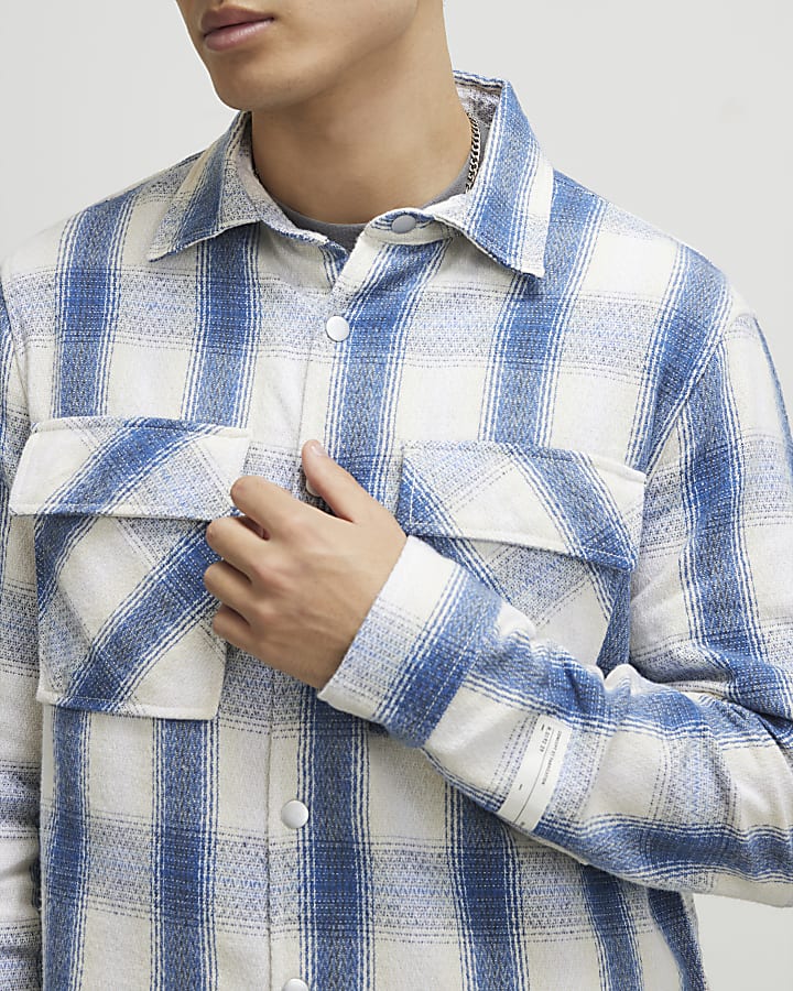 Blue Regular Fit Check Print Overshirt