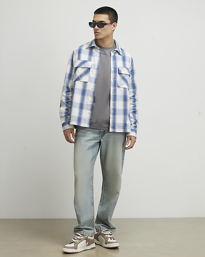 Blue Regular Fit Check Print Overshirt