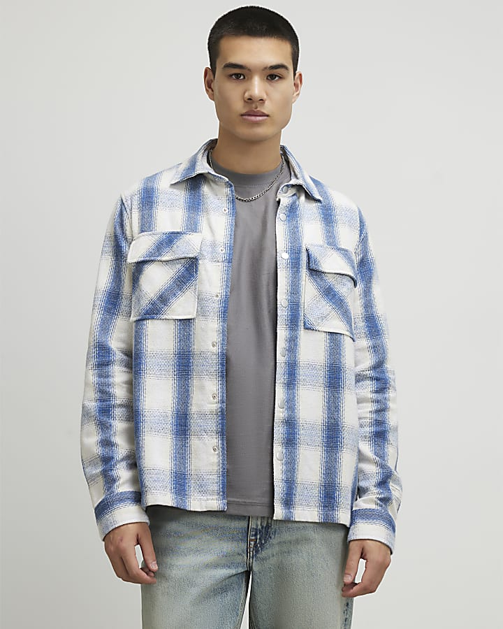 Blue Regular Fit Check Print Overshirt