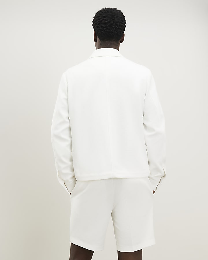 Cream Slim Fit Textured Overshirt