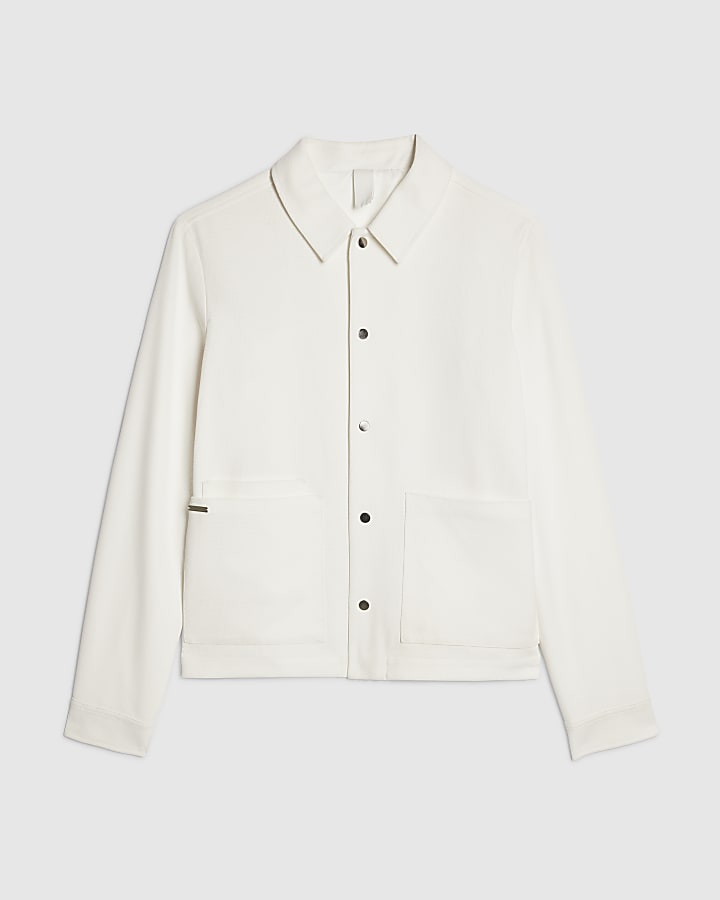 Cream Slim Fit Textured Overshirt