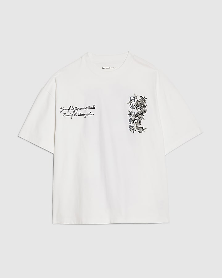 White Oversized Fit Japanese Snake T-shirt