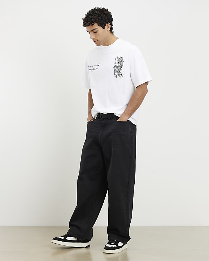 White Oversized Fit Japanese Snake T-shirt