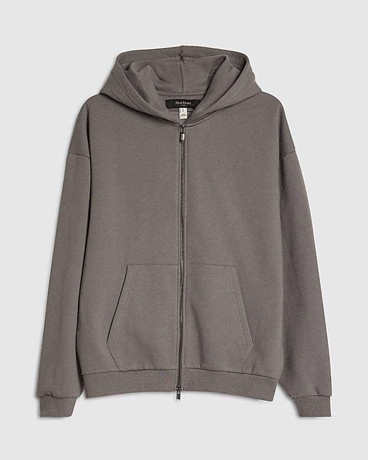 Grey Oversized Fit Zipped Hoodie