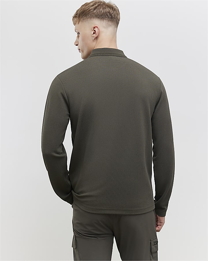 Khaki Slim Fit Textured Polo Shirt