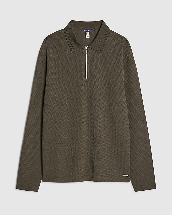 Khaki Slim Fit Textured Polo Shirt