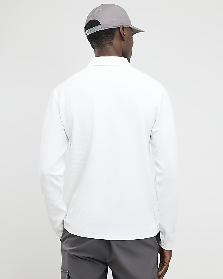 White Slim Fit Textured Polo Shirt