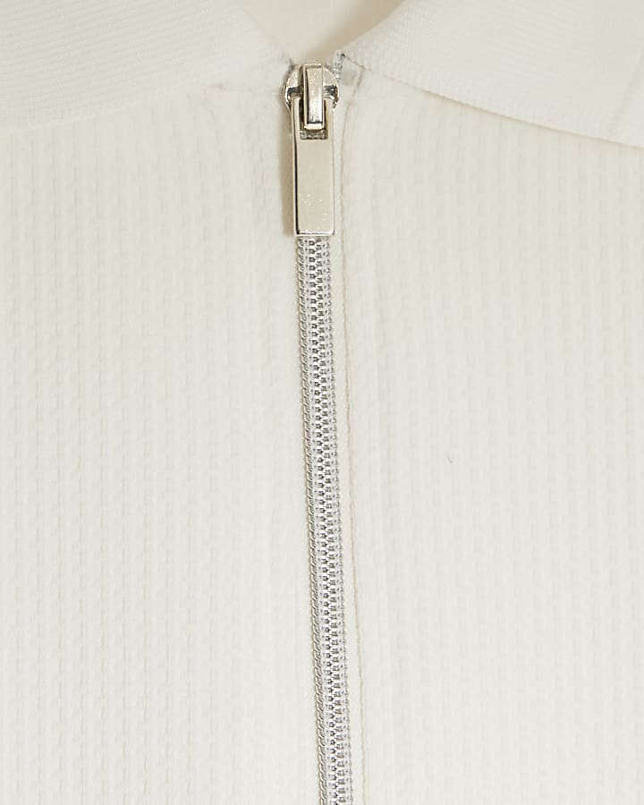 White Slim Fit Textured Polo Shirt