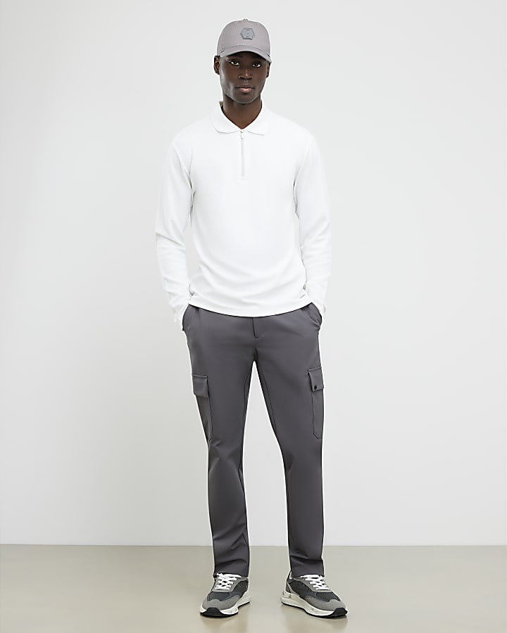 White Slim Fit Textured Polo Shirt