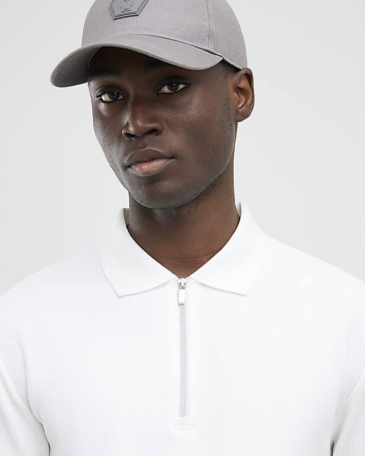 White Slim Fit Textured Polo Shirt