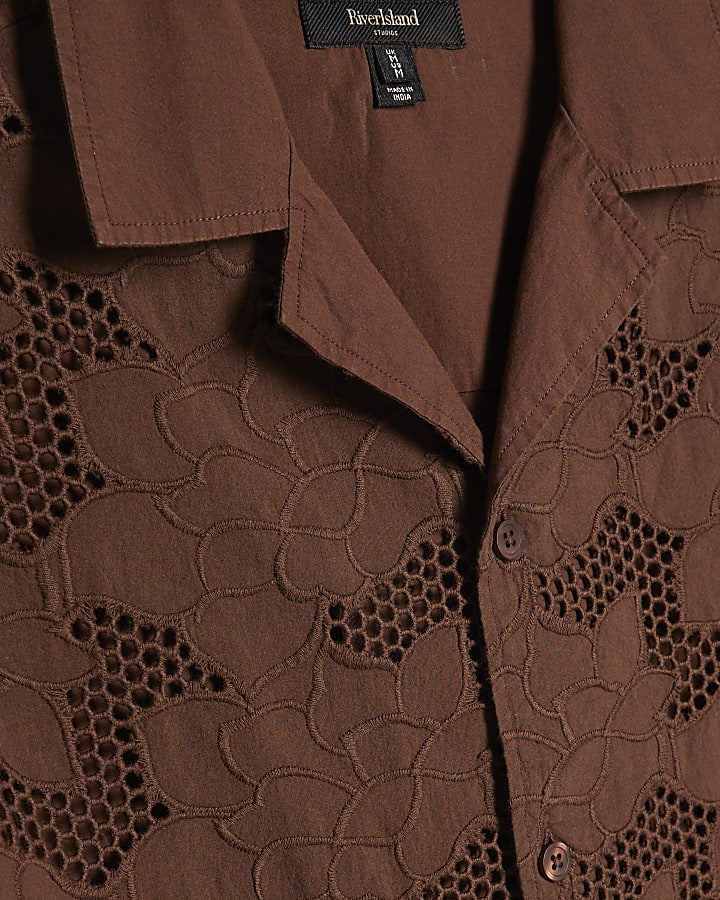 Brown Boxy Fit Lace Fabric Block Shirt