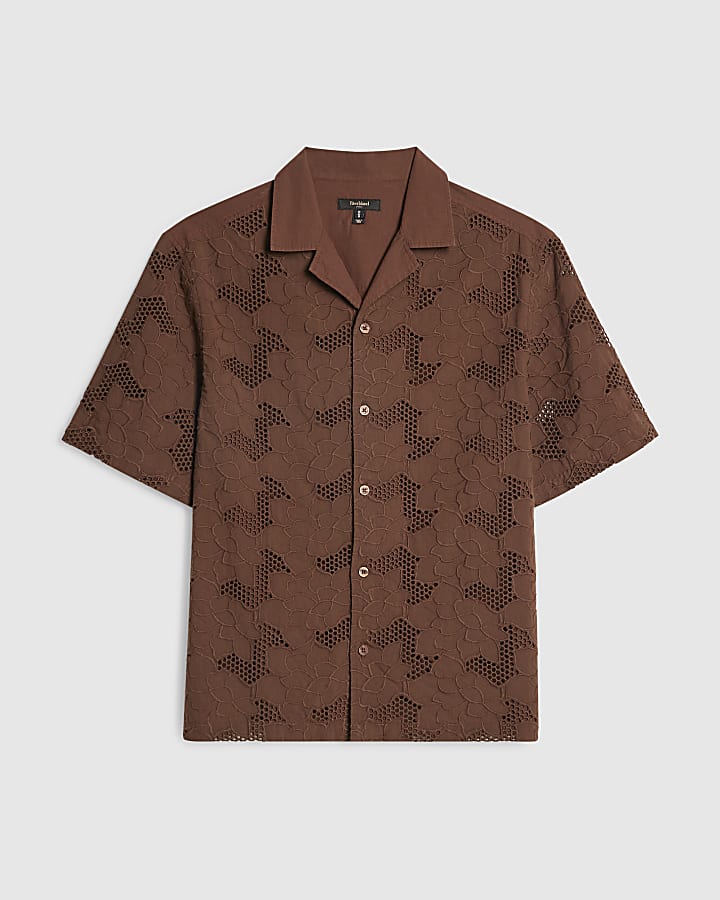Brown Boxy Fit Lace Fabric Block Shirt