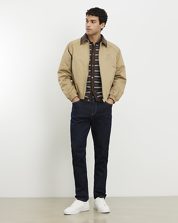 Brown Short Sleeve Knitted Stripe Shirt