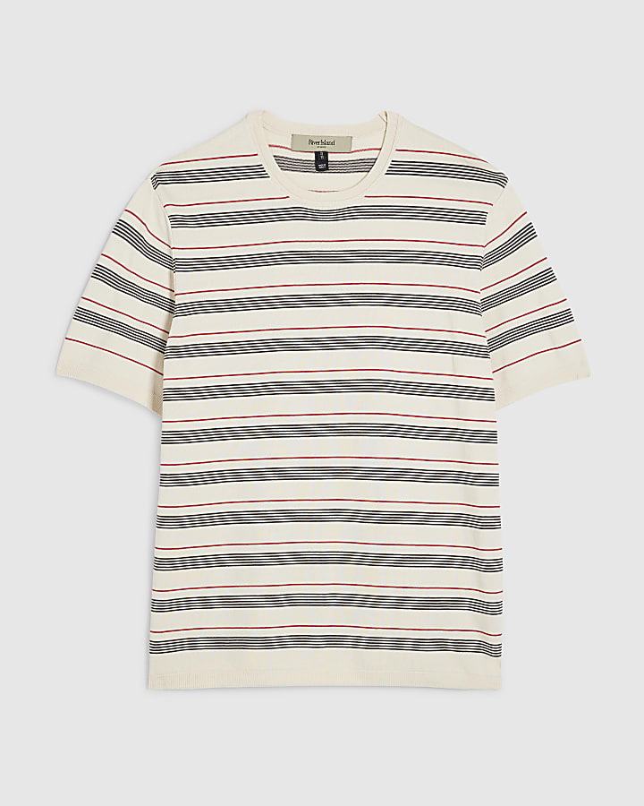 Beige Knitted Stripe T-Shirt