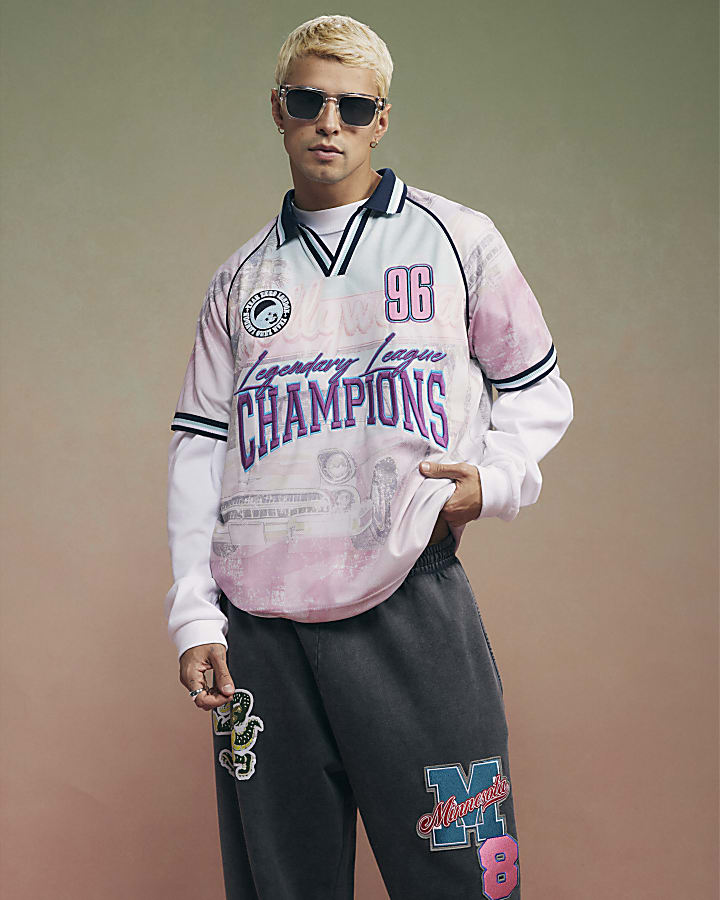 Pink Year Zero Oversized Graphic Football Top