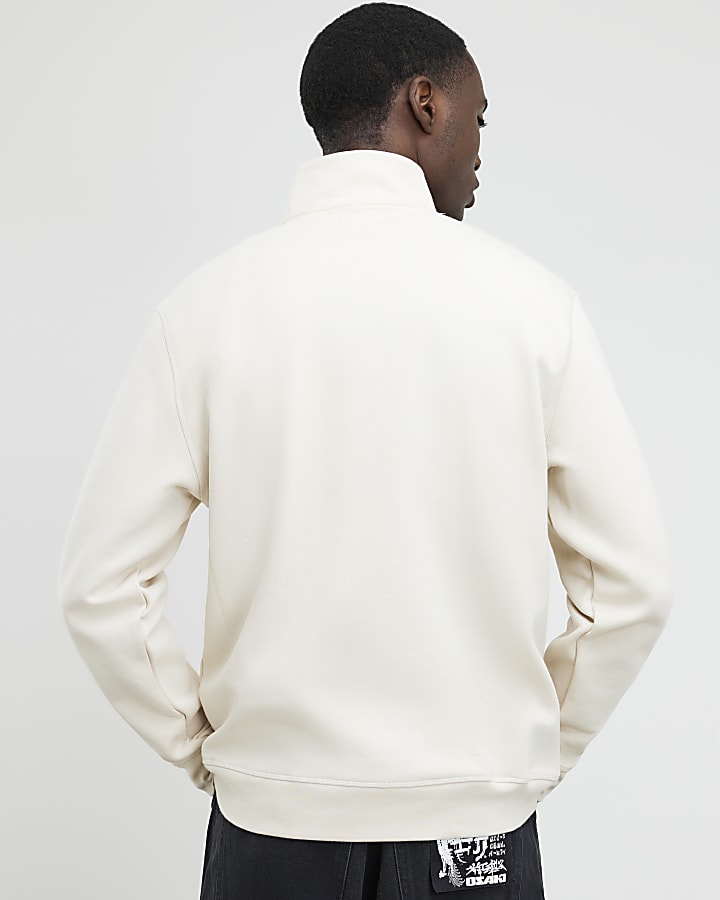 Cream Regular Fit Funnel Neck Sweatshirt