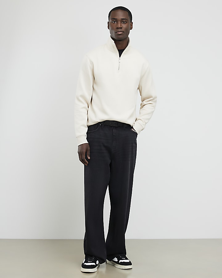 Cream Regular Fit Funnel Neck Sweatshirt