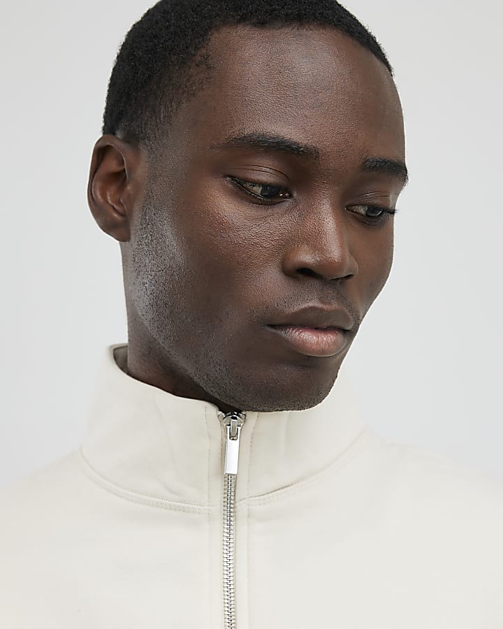 Cream Regular Fit Funnel Neck Sweatshirt