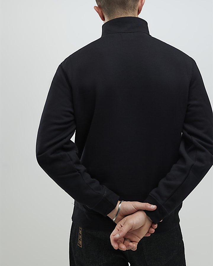 Black Regular Fit Funnel Neck Sweatshirt