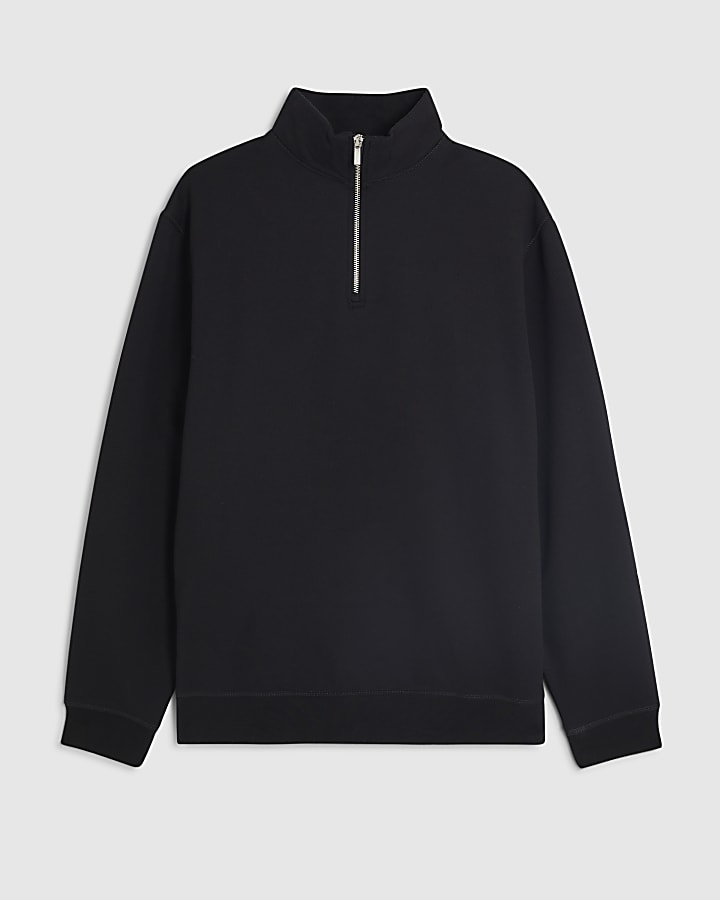 Black Regular Fit Funnel Neck Sweatshirt