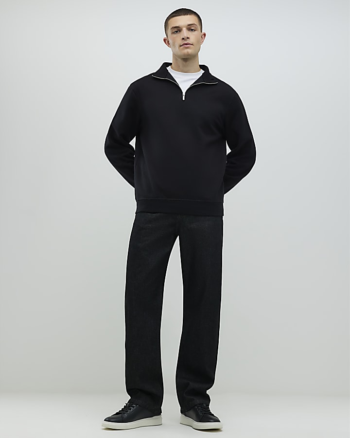 Black Regular Fit Funnel Neck Sweatshirt