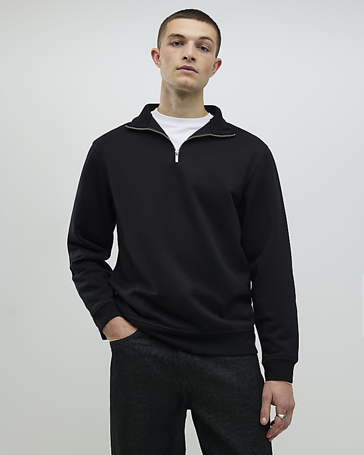 Black Regular Fit Funnel Neck Sweatshirt
