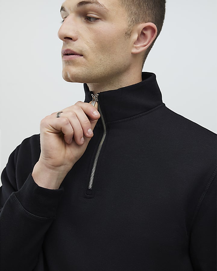 Black Regular Fit Funnel Neck Sweatshirt