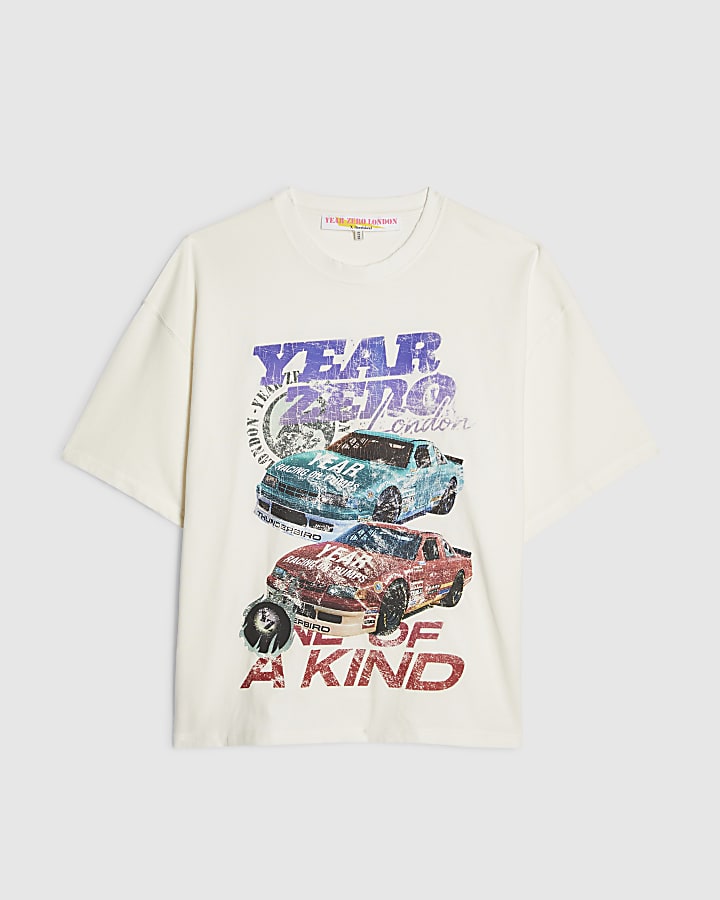 White Year Zero Oversized Car Graphic T-Shirt