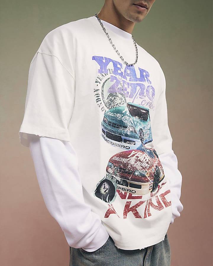 White Year Zero Oversized Car Graphic T-Shirt