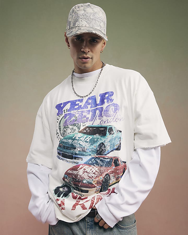 White Year Zero Oversized Car Graphic T-Shirt