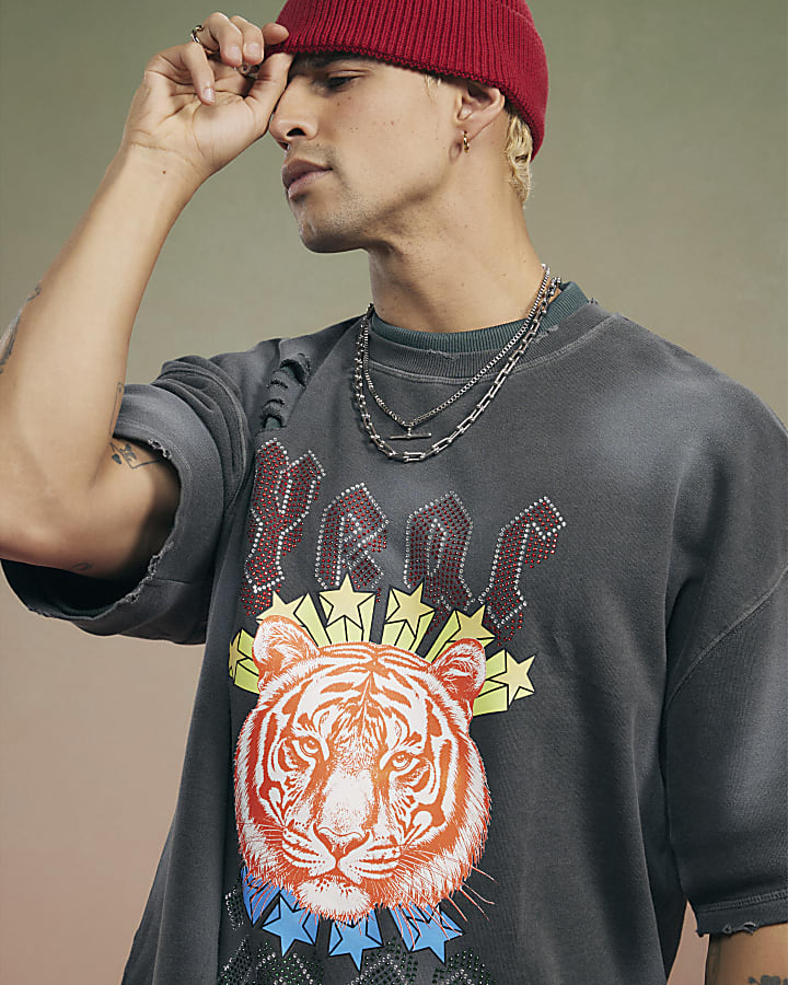 Black Year Zero Oversized Graphic T-Shirt