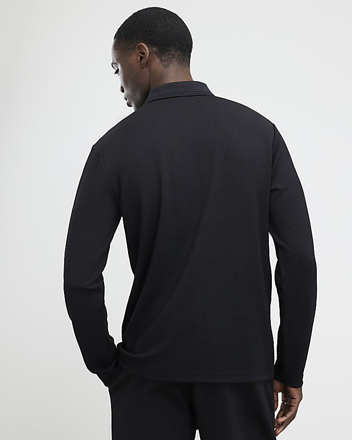 Black Slim Fit Textured Polo Shirt