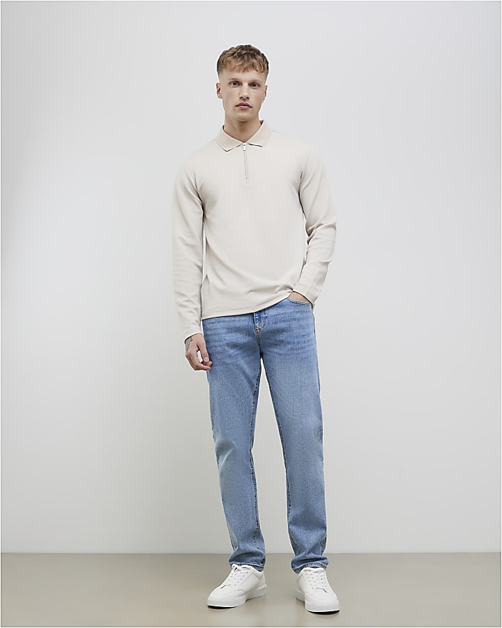 Beige Slim Fit Textured Polo Shirt