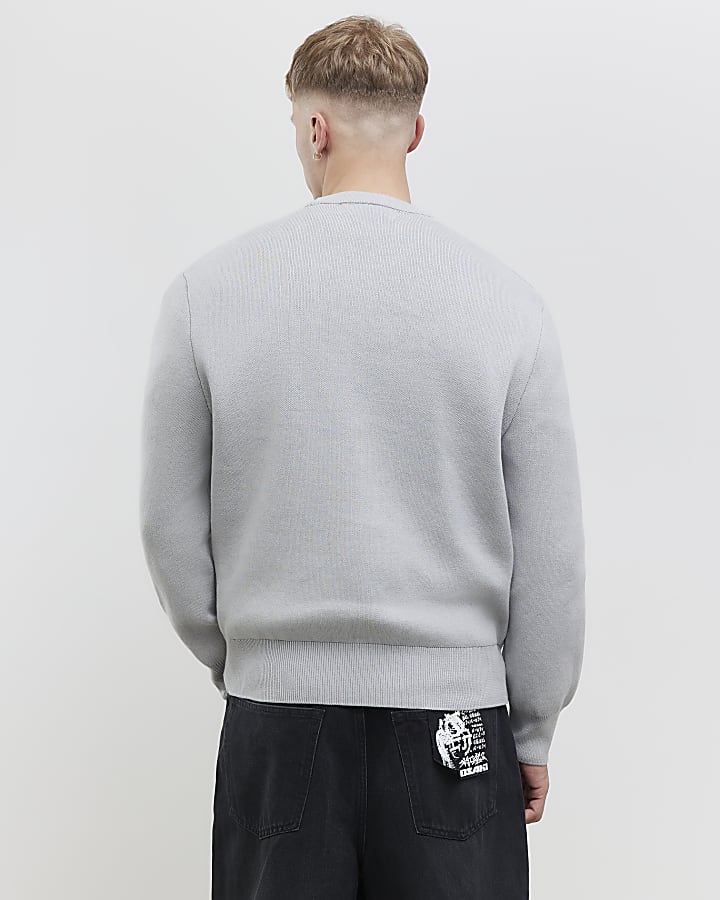 Grey Regular Fit AR Knitted Sweatshirt