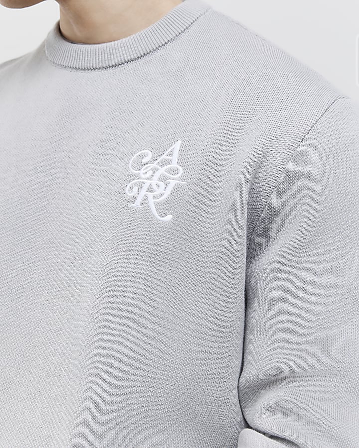 Grey Regular Fit AR Knitted Sweatshirt