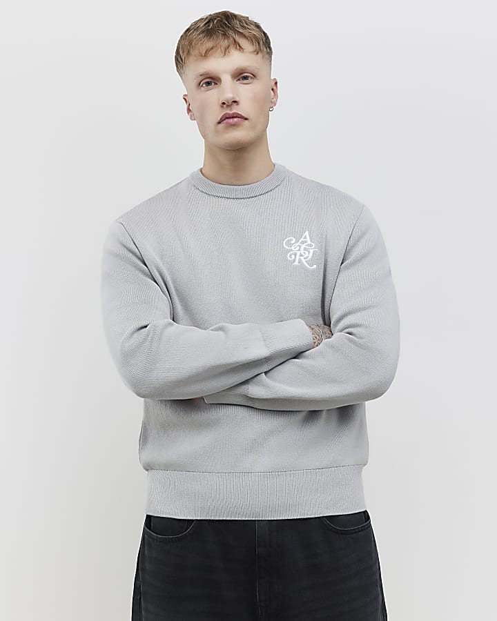 Grey Regular Fit AR Knitted Sweatshirt