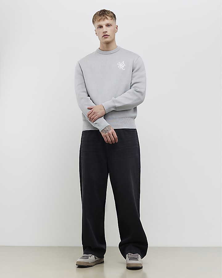 Grey Regular Fit AR Knitted Sweatshirt
