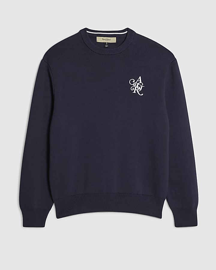 Navy Regular Fit AR Knitted Sweatshirt