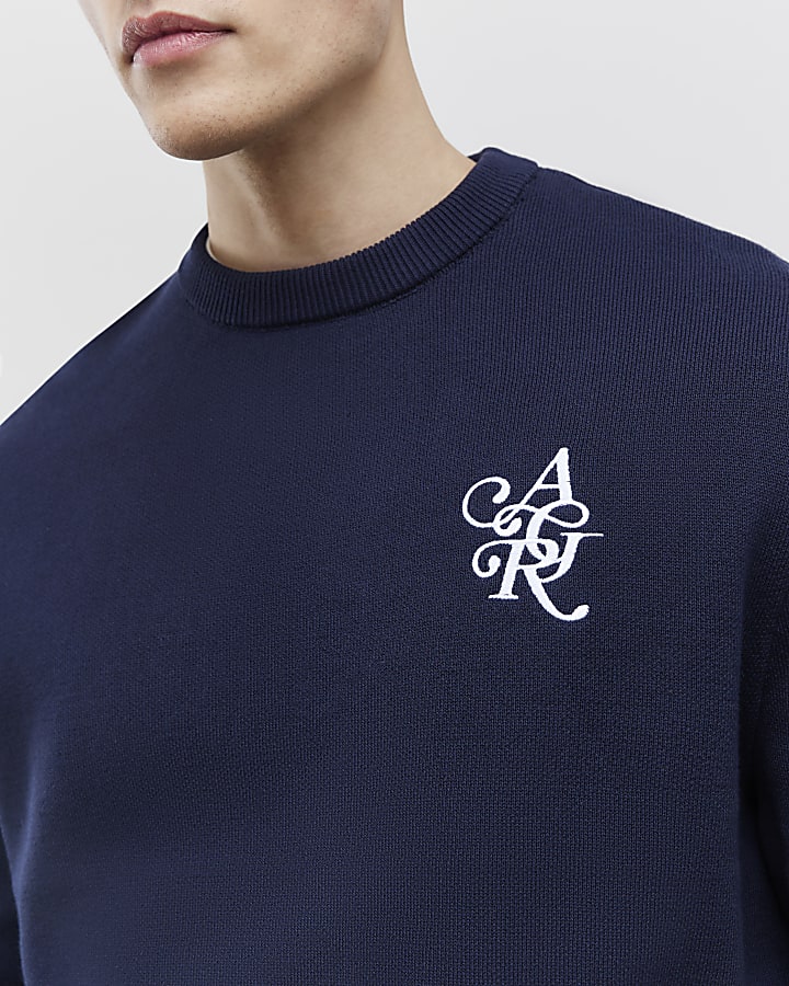 Navy Regular Fit AR Knitted Sweatshirt