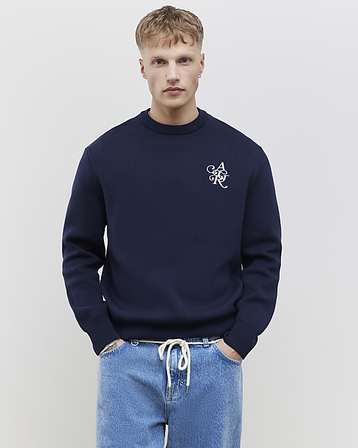 Navy Regular Fit AR Knitted Sweatshirt