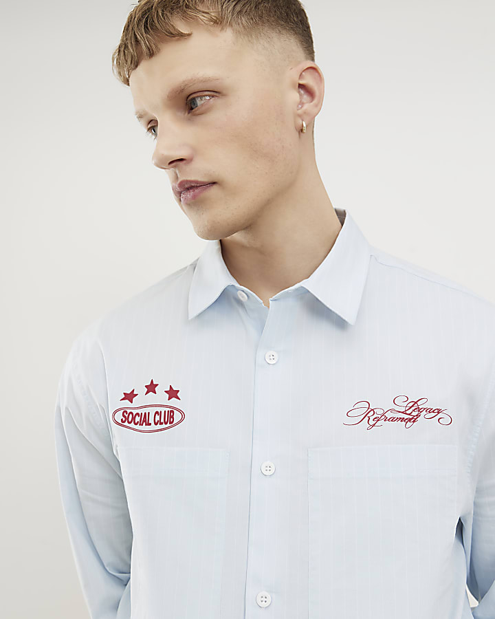 Blue Regular Fit Graphic Striped Shirt