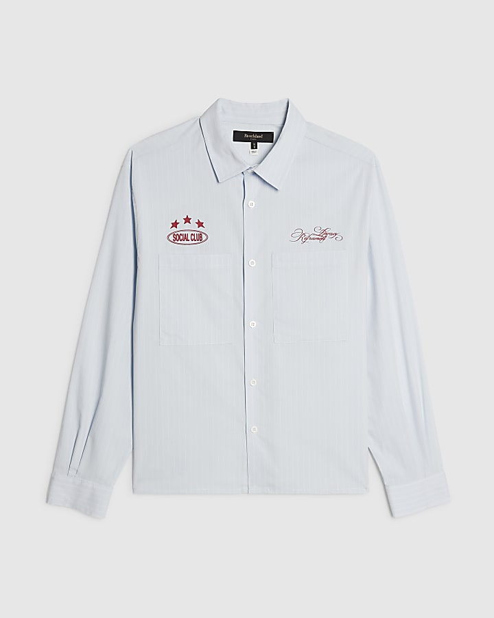 Blue Regular Fit Graphic Striped Shirt