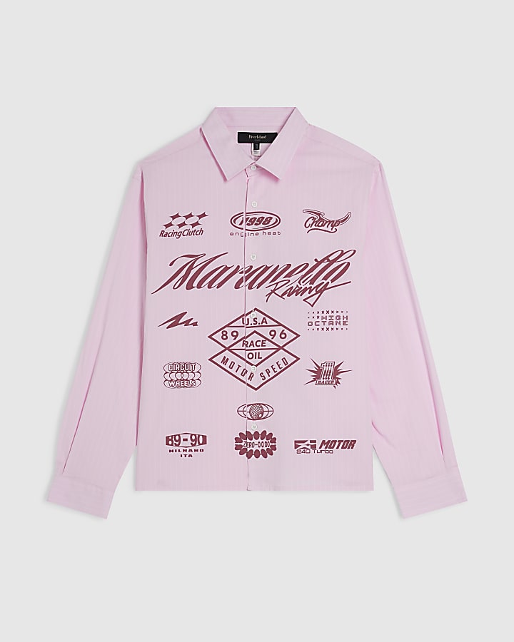 Pink Regular Fit Graphic Striped Shirt