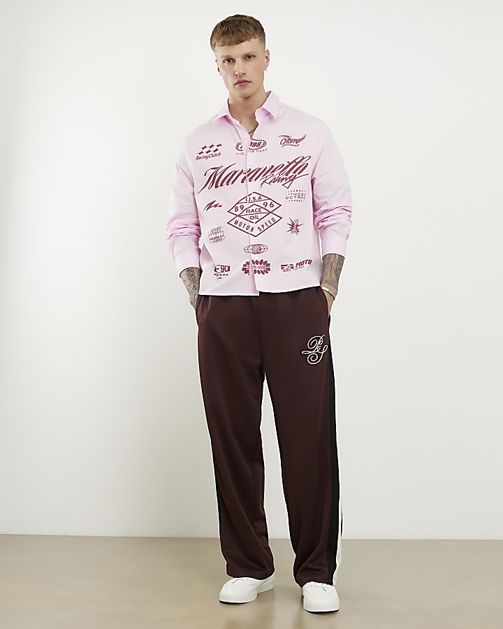 Pink Regular Fit Graphic Striped Shirt