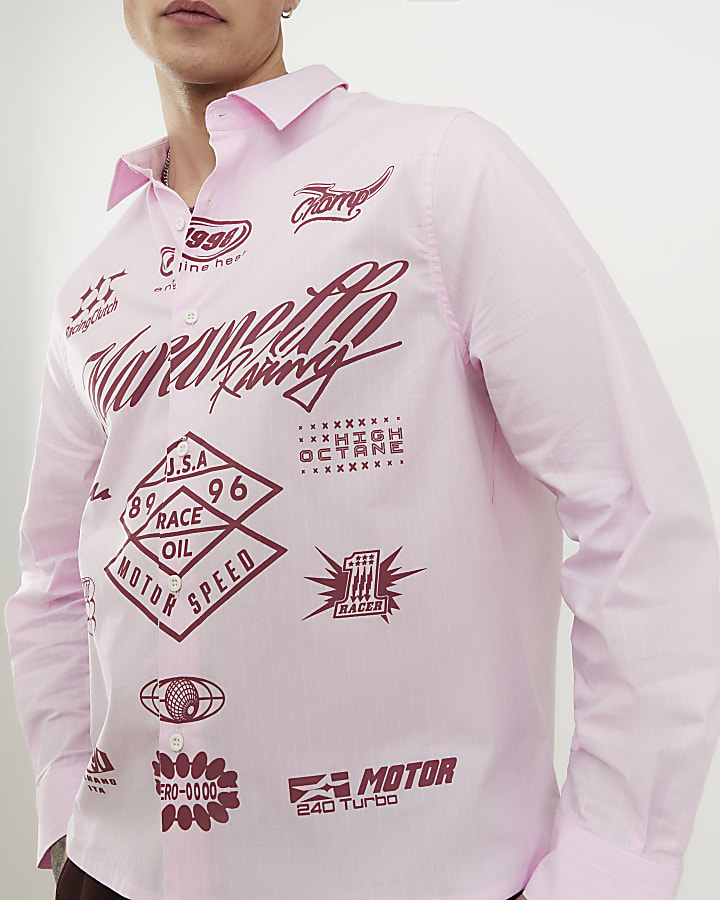 Pink Regular Fit Graphic Striped Shirt